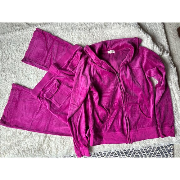 Zenana Outfitters hot pink velour zip hoodie and matching pants S/M - Picture 2 of 9
